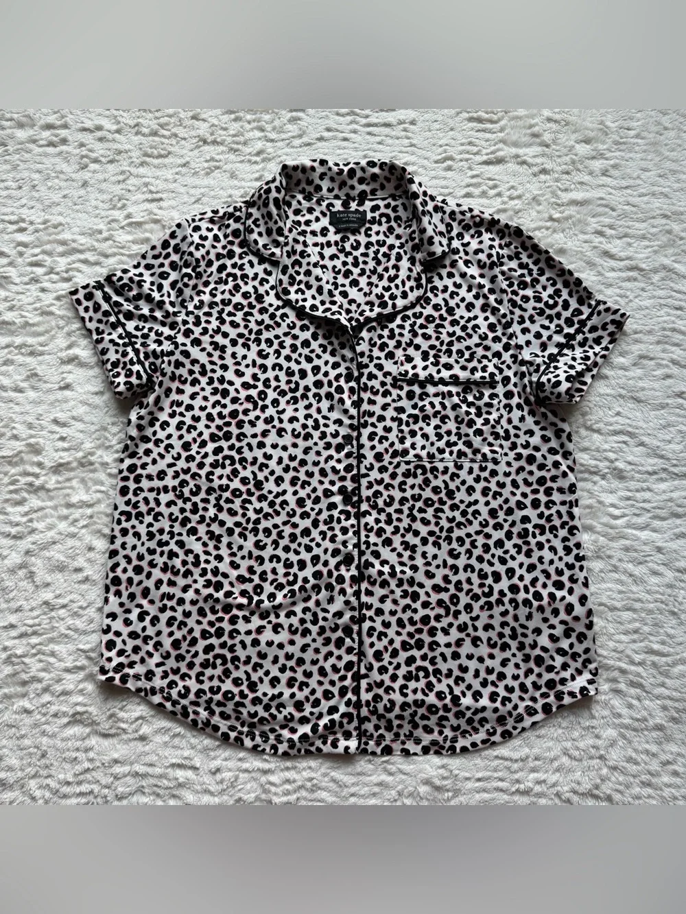 Kate Spade New York Pajama Top S Collared Button Down Leopard Animal Print NWOT